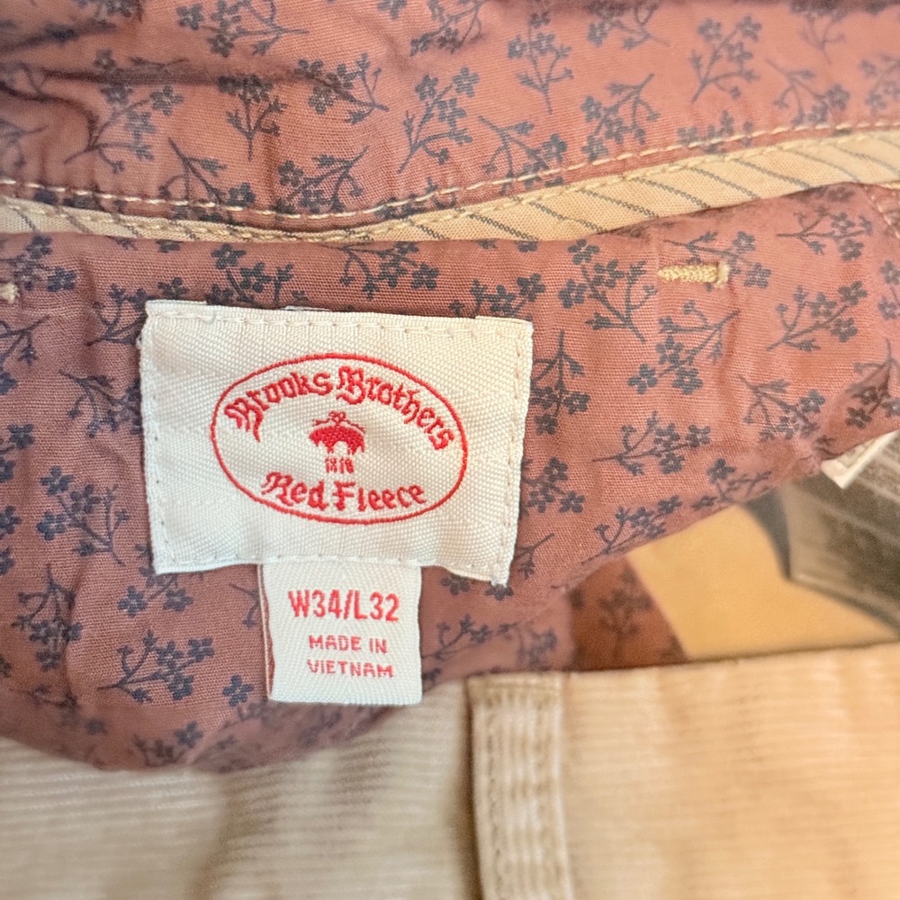 Brooks Brothers Red Fleece Corduroy Pants Mens 34x32 Tan Straight Leg 5-Pocket - Picture 5 of 9